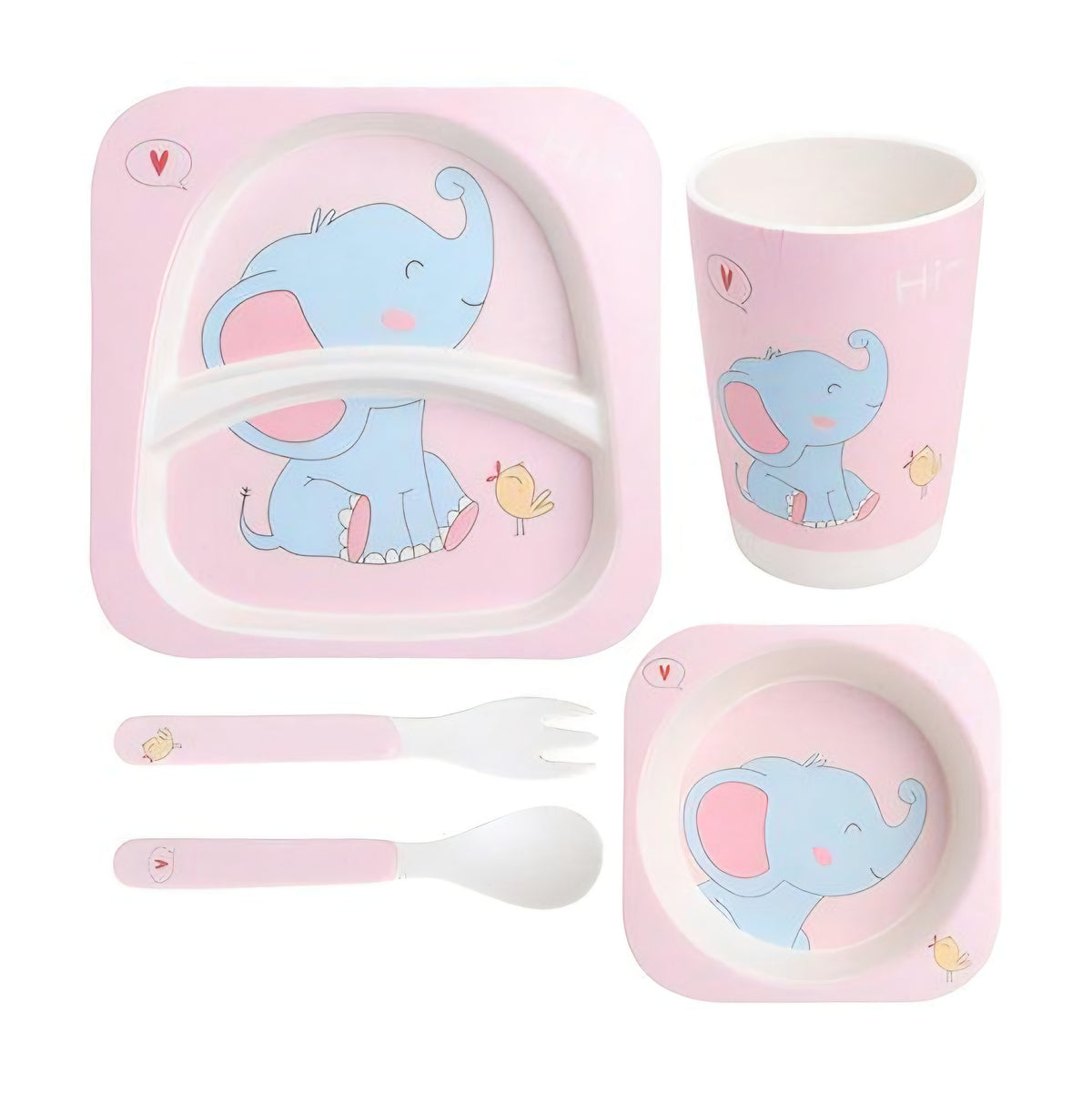 Set de platos infantil de fibra de bambú rosado