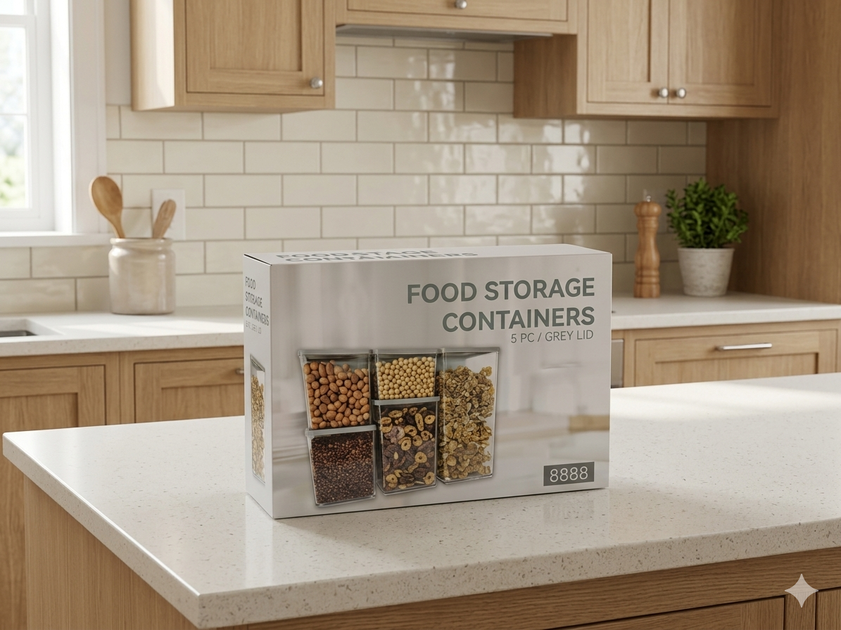 Set de 5 contenedores plásticos para cocina