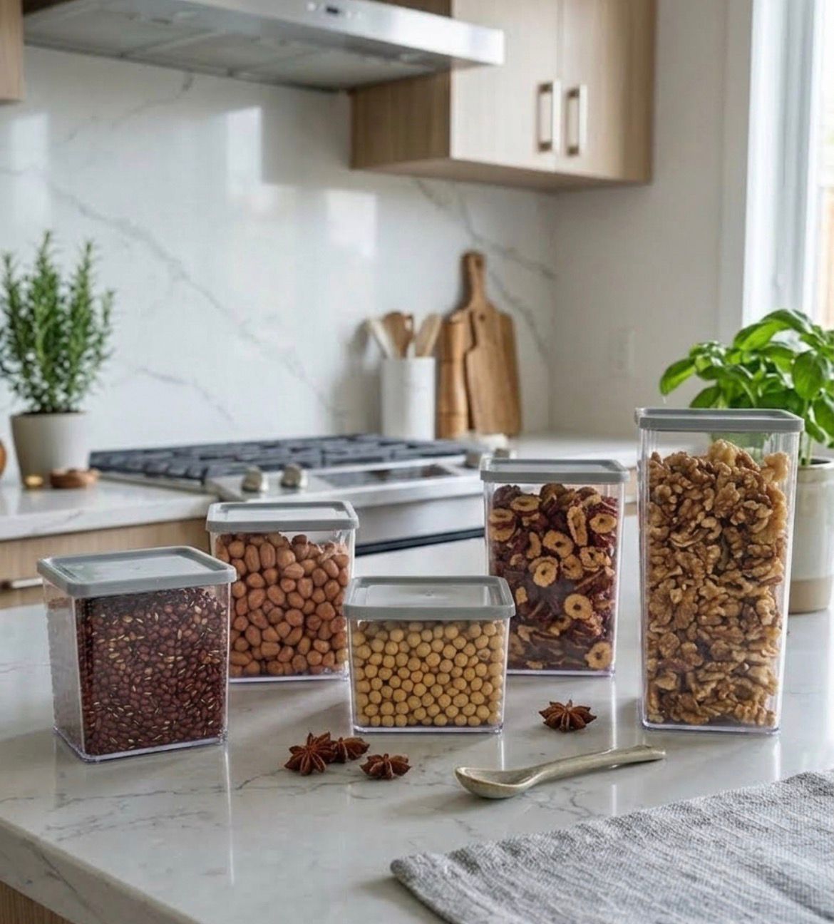Set de 5 contenedores plásticos para cocina