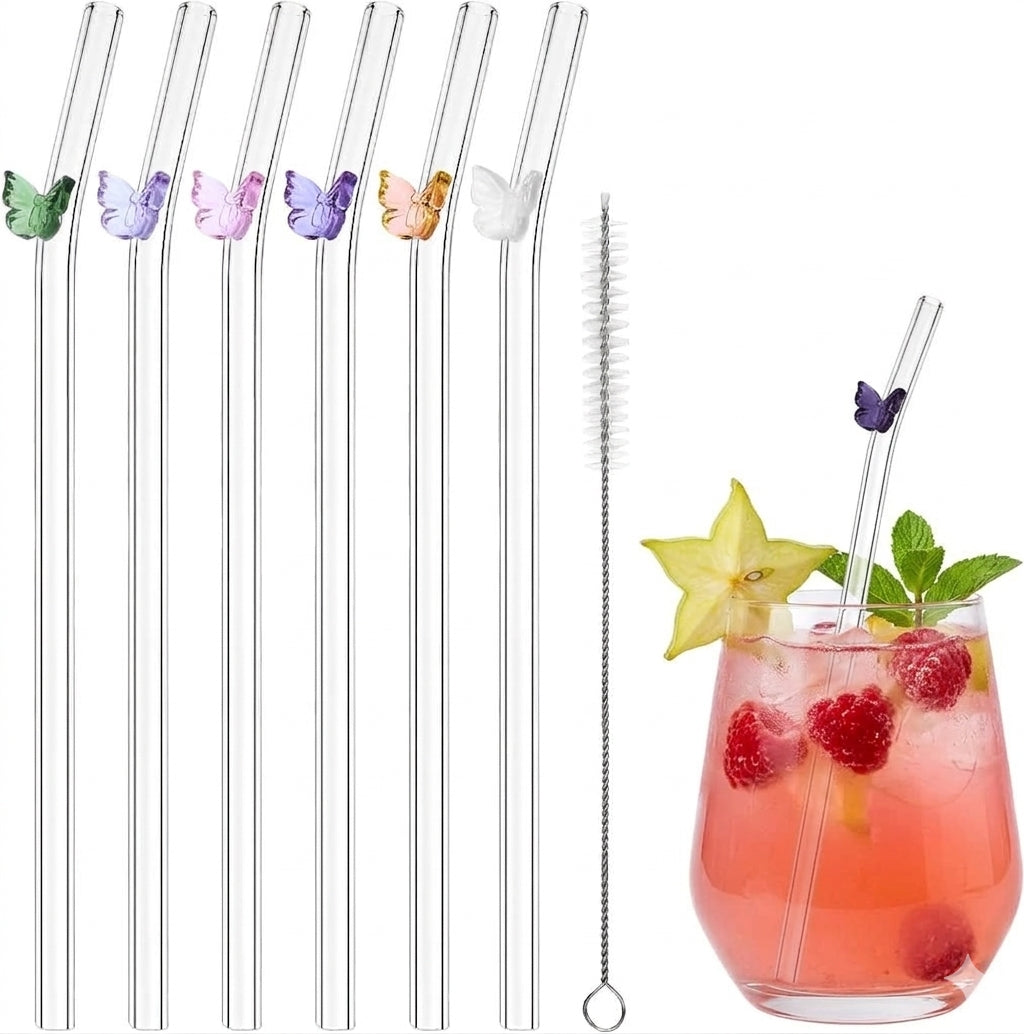 Set de pajillas de vidrio y limpiador, 7 piezas