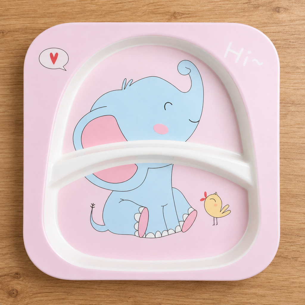 Set de platos infantil de fibra de bambú rosado
