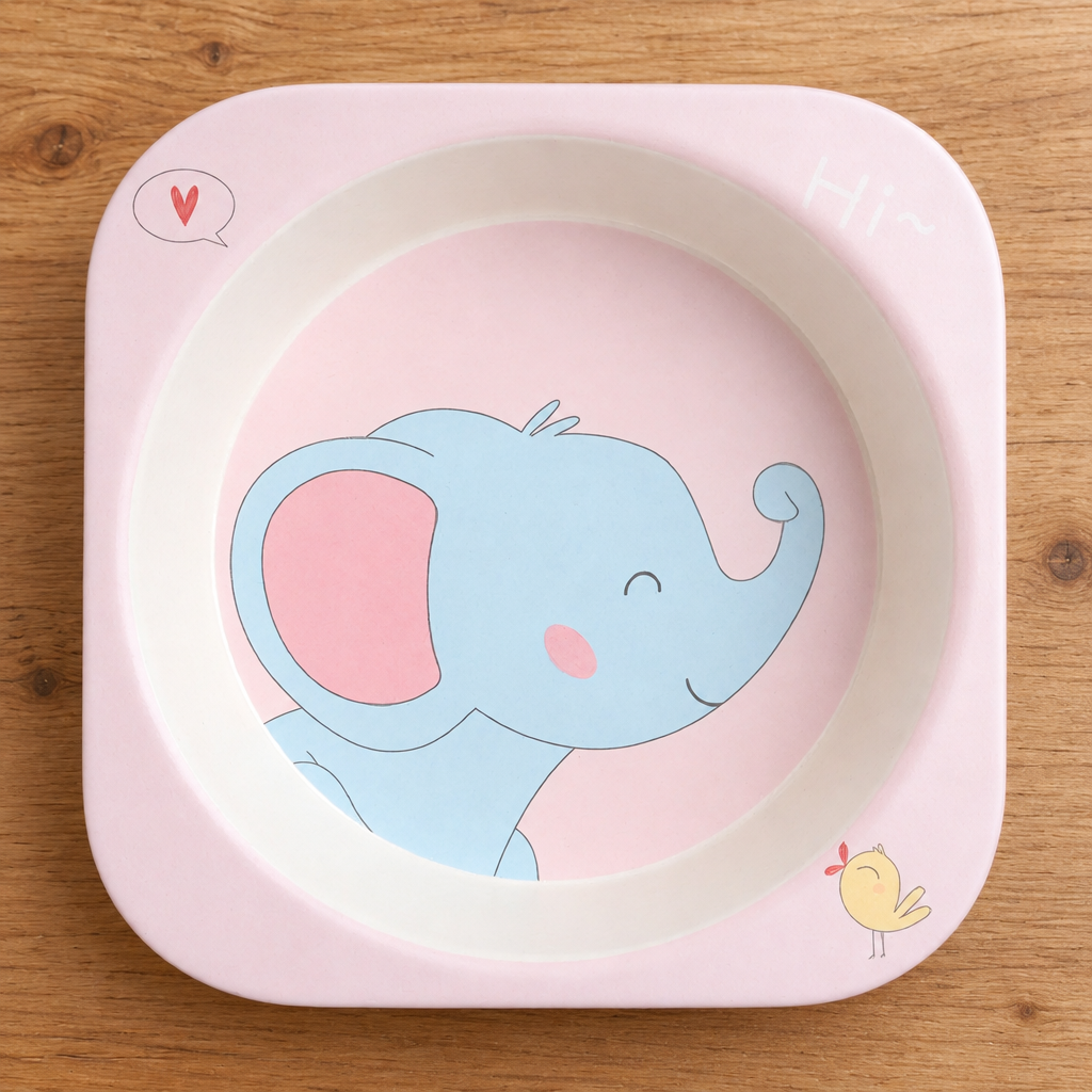 Set de platos infantil de fibra de bambú rosado