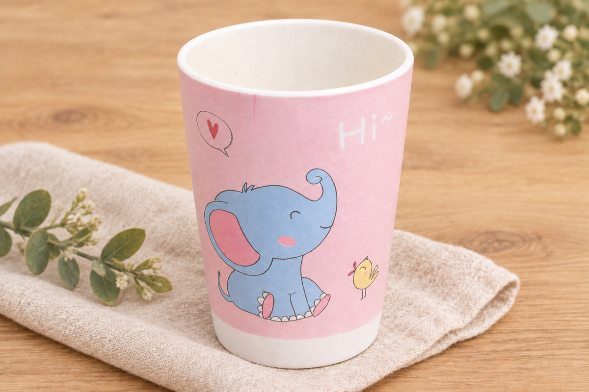 Set de platos infantil de fibra de bambú rosado