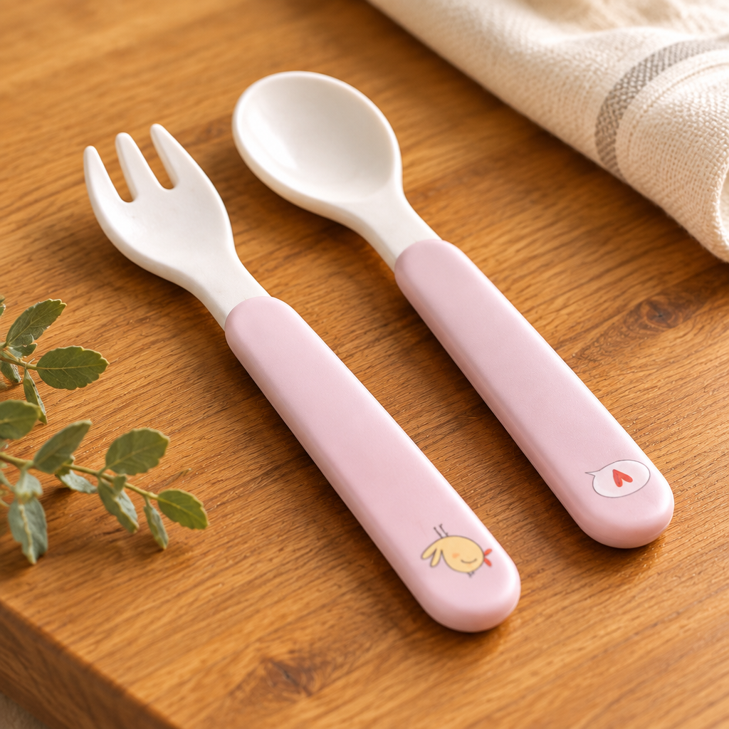Set de platos infantil de fibra de bambú rosado